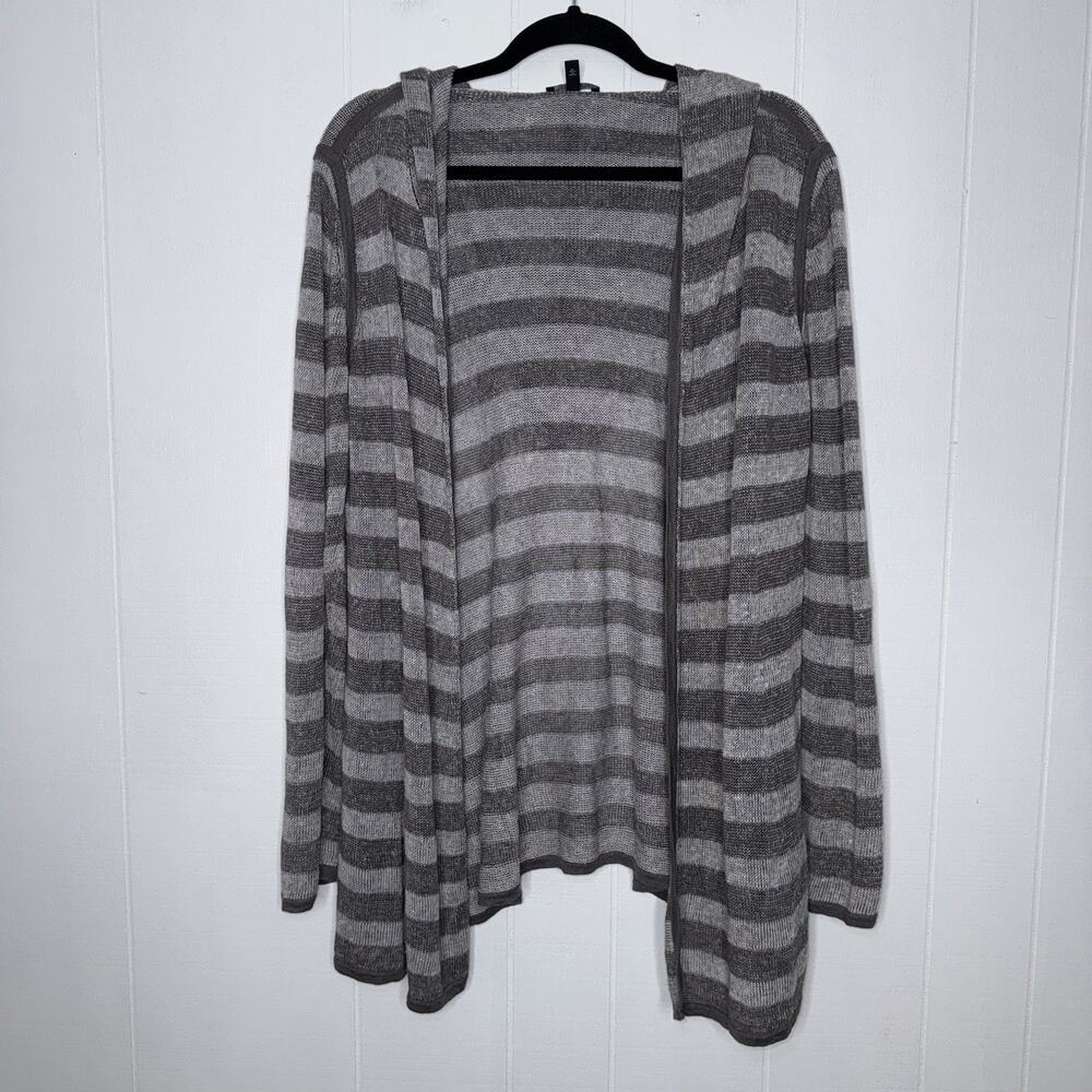 Eileen Fisher Women’s 100% Organic Linen Striped Hooded Cardigan Sweater Size M
